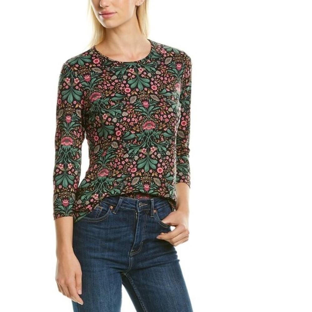 J.Mclaughlin Manor Floral Signature Tee 3/4 Sleeve Pink Black Sz S Great Cond!